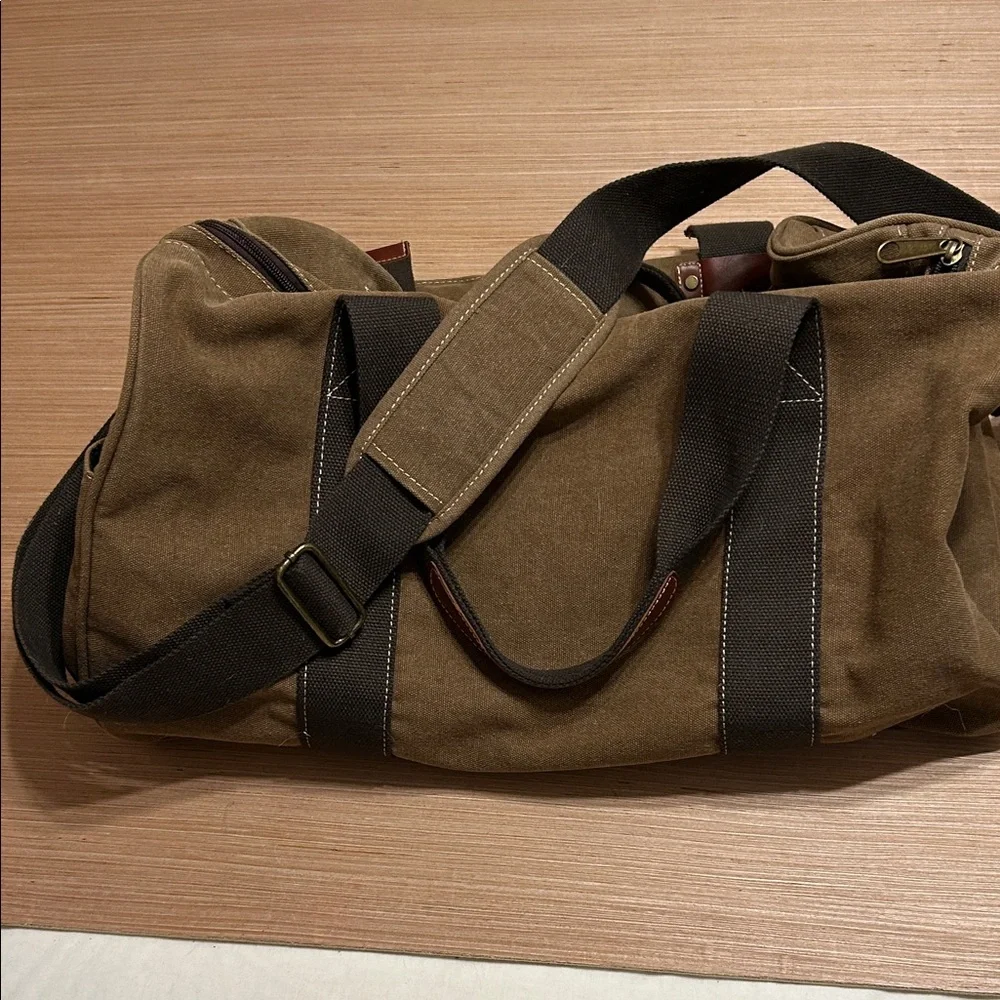 Khaki Canvas Messenger Bag for Men